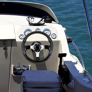 QYMOPAY 12.5inch, 3/4 Inch Axle Marine Steering Wheel Adapter, Anti-Slip Carbon Fiber Steering Wheel for Boats, Yachts, Pontoon Boats (Black)