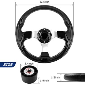 QYMOPAY 12.5inch, 3/4 Inch Axle Marine Steering Wheel Adapter, Anti-Slip Carbon Fiber Steering Wheel for Boats, Yachts, Pontoon Boats (Black)