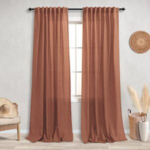 terracotta linen curtains 84 inch length for living room boho fall decor set of 2 panels rod pocket back tab semi sheer thanksgiving brick rust burnt curtains for dining room bedroom 84 inches long