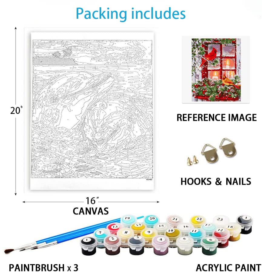 Eiazuiks Paint by Number for Adults. Christmas Paint by Numbers for Adults Beginner Drawing Paintwork with 3 Paintbrushes Paint Canvas Oil Painting Windowsill 16” x 20”