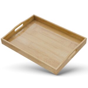 heiticup bamboo serving tray-one piece set of bed tray coffee table with handles, kitchen trays for party, serving breakfast pastries, eating, snacks, mini bars