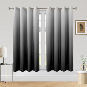homeideas black ombre blackout curtains 52 x 63 inch length gradient room darkening thermal insulated energy saving grommet 2 panels window drapes for living room/bedroom