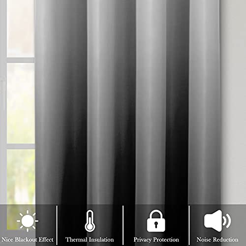 HOMEIDEAS Black Ombre Blackout Curtains 52 X 63 Inch Length Gradient Room Darkening Thermal Insulated Energy Saving Grommet 2 Panels Window Drapes for Living Room/Bedroom