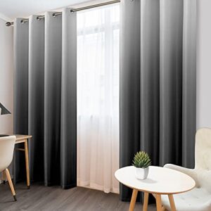 HOMEIDEAS Black Ombre Blackout Curtains 52 X 63 Inch Length Gradient Room Darkening Thermal Insulated Energy Saving Grommet 2 Panels Window Drapes for Living Room/Bedroom