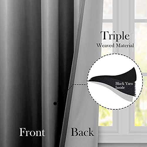 HOMEIDEAS Black Ombre Blackout Curtains 52 X 63 Inch Length Gradient Room Darkening Thermal Insulated Energy Saving Grommet 2 Panels Window Drapes for Living Room/Bedroom