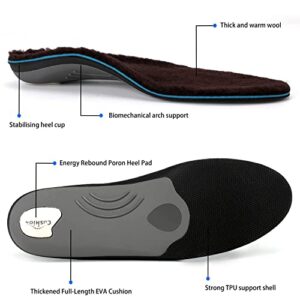 Walkomfy Warm Wool Insoles Winter Thick Outdoor Wool Shoe Inserts, Warm Work Boot Shoe Insoles Arch Support Orthotics Plantar Fasciitis Insoles for Women and Men