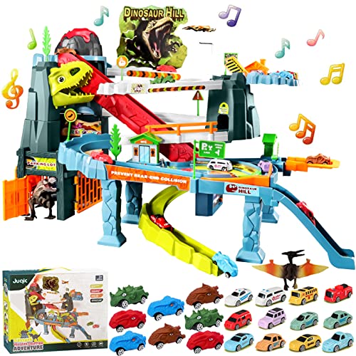 Juqic Children's Toy Car Ramp Track Dinosaur Spray Hills Adventure Railcar Slot Car Vehicle Race Play Set with 20 Mini Cars for Preschool Boys Puzzles Gifts Kids Ages 3 to 6 or Older (Spray Dinosaur)