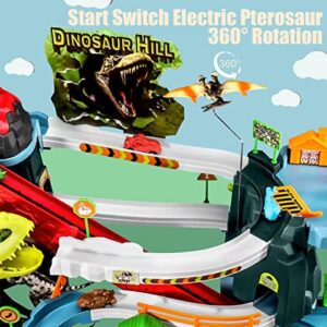 Juqic Children's Toy Car Ramp Track Dinosaur Spray Hills Adventure Railcar Slot Car Vehicle Race Play Set with 20 Mini Cars for Preschool Boys Puzzles Gifts Kids Ages 3 to 6 or Older (Spray Dinosaur)