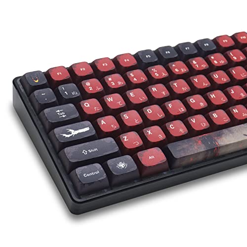 Red and Black Keycaps Japanese 132 Keys, XDA Profile PBT Keyboard Keycaps Full Set, Custom Dye Sublimation Keycaps for 60% 65% 100% Cherry Gateron MX Switches Mechanical Keyboard(with 1.75U Shift)