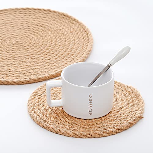 Homtoozhii Woven Placemats 14 inch Round Braided Placemat for Dining Table Heat Resistant Anti-Slid Jute Mats Table Mat for Dish Plate Pot Teapot