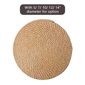 Homtoozhii Woven Placemats 14 inch Round Braided Placemat for Dining Table Heat Resistant Anti-Slid Jute Mats Table Mat for Dish Plate Pot Teapot