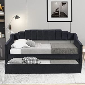 lch upholstered double sofa bed on casters, double and single bed, sofa bed on casters, removable, can be placed in the living room, no springs required, space saving design, black