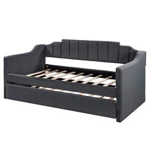 LCH Upholstered Double Sofa Bed on Casters, Double and Single Bed, Sofa Bed on Casters, Removable, can be Placed in The Living Room, No Springs Required, Space Saving Design, Black