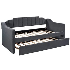 LCH Upholstered Double Sofa Bed on Casters, Double and Single Bed, Sofa Bed on Casters, Removable, can be Placed in The Living Room, No Springs Required, Space Saving Design, Black