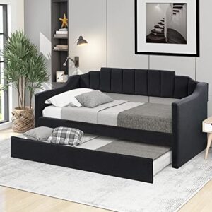 LCH Upholstered Double Sofa Bed on Casters, Double and Single Bed, Sofa Bed on Casters, Removable, can be Placed in The Living Room, No Springs Required, Space Saving Design, Black