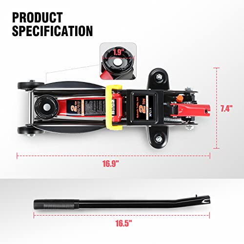 DNA MOTORING TOOLS-00234 Low Profile Hydraulic Trolley Service/Floor Jack, 2 Ton (4000 lbs) Capacity, Lifting Range 5.1"-13"