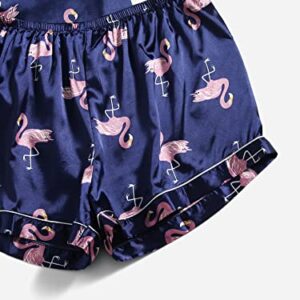 WDIRARA Women's Plus Size Satin Pajama Set Short Sleeve Button Down Pajamas Shirt and Short Sleepwear Navy Blue 4XL