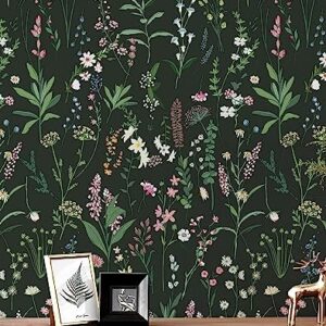 JiffDiff Floral Wallpaper Peel and Stick Farm Floral 236.22" x 17.32" Wildwood Wallpaper Dark Wallpaper Self Adhesive Wallpaper Coverage 30 sq.ft