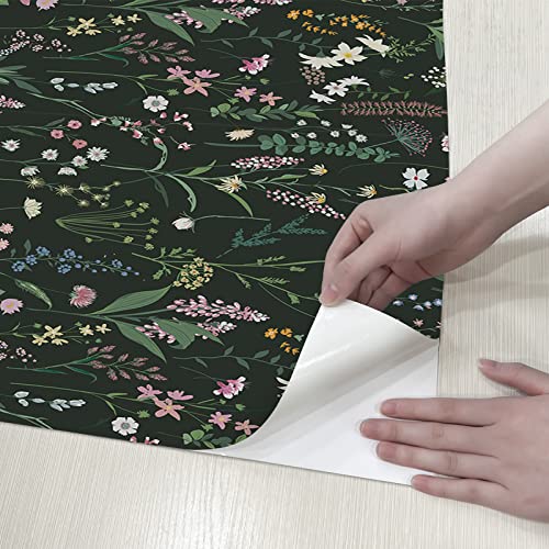 JiffDiff Floral Wallpaper Peel and Stick Farm Floral 236.22" x 17.32" Wildwood Wallpaper Dark Wallpaper Self Adhesive Wallpaper Coverage 30 sq.ft