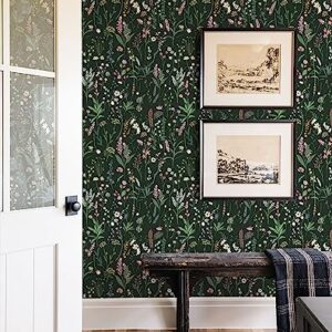 JiffDiff Floral Wallpaper Peel and Stick Farm Floral 236.22" x 17.32" Wildwood Wallpaper Dark Wallpaper Self Adhesive Wallpaper Coverage 30 sq.ft