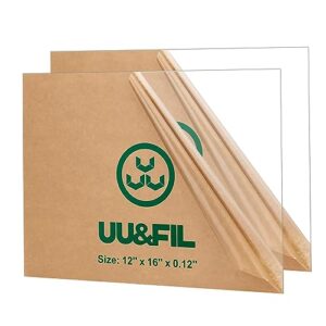 uu&fil clear acrylic sheets 12" x 16", 2 pack 1/8 inch thick clear cast plexiglass sheets for diy display projects, painting, photography, tag - cut to size
