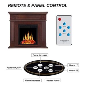 Electric Fireplace with Mantel Brown Heater 1500W Electric Fireplace Freestanding with Remote Control Fireplace Surround with Mantel Adjustable Led Flame