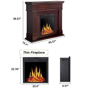 Electric Fireplace with Mantel Brown Heater 1500W Electric Fireplace Freestanding with Remote Control Fireplace Surround with Mantel Adjustable Led Flame