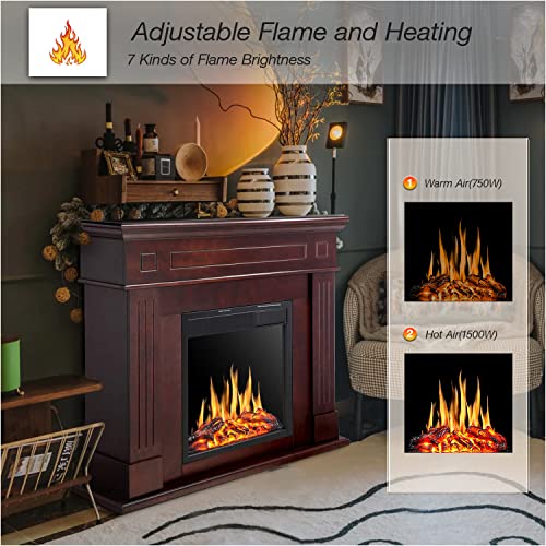 Electric Fireplace with Mantel Brown Heater 1500W Electric Fireplace Freestanding with Remote Control Fireplace Surround with Mantel Adjustable Led Flame