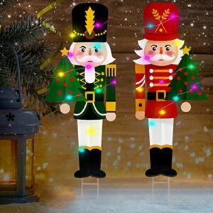 2 pcs led lights nutcracker christmas outdoor yard stake sign nutcracker yard stakes large nutcracker winter decorations soldier decorative garden stakes for xmas holiday lawn garden, 30 inch