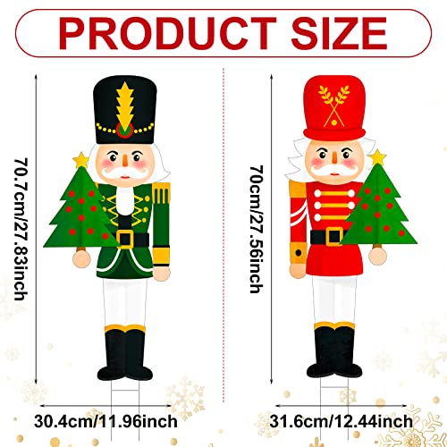 2 Pcs LED Lights Nutcracker Christmas Outdoor Yard Stake Sign Nutcracker Yard Stakes Large Nutcracker Winter Decorations Soldier Decorative Garden Stakes for Xmas Holiday Lawn Garden, 30 Inch