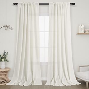 natural linen curtains 84 inch length 2 panels for living room rod pocket semi sheer boho bedroom curtain privacy ivory cream white farmhouse linen curtain drapes floor length 84 inches long 7 ft