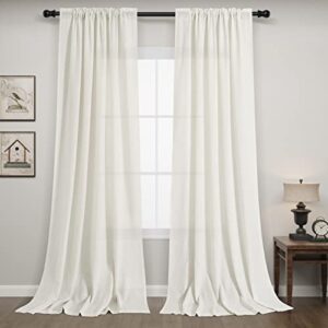 Natural Linen Curtains 84 Inch Length 2 Panels for Living Room Rod Pocket Semi Sheer Boho Bedroom Curtain Privacy Ivory Cream White Farmhouse Linen Curtain Drapes Floor Length 84 Inches Long 7 FT