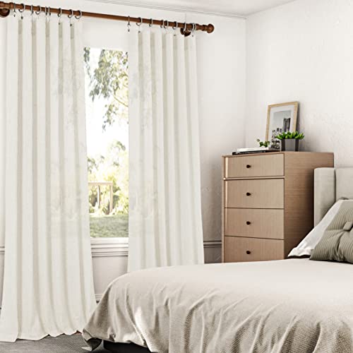 Natural Linen Curtains 84 Inch Length 2 Panels for Living Room Rod Pocket Semi Sheer Boho Bedroom Curtain Privacy Ivory Cream White Farmhouse Linen Curtain Drapes Floor Length 84 Inches Long 7 FT