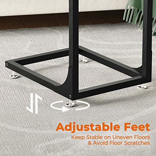 SUPERJARE C Shaped End Table with Charging Station, Bed Side Table with USB Port & Outlet, Couch Table, C Table for Living Room & Bedroom, Rustic Brown