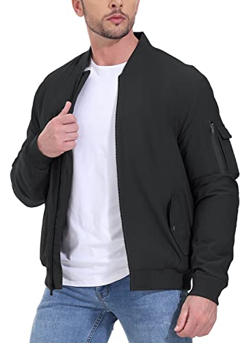 Gopune Men's Bomber Jacket Casual Fall Winter Military Jacket and Coats Outwear Black,M