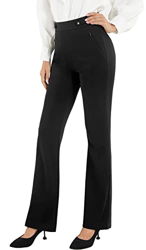 AFITNE Dress Pants for Women Business Casual Stretchy Bootcut Work Office Pants Yoga Dress Slacks High Waisted with Pockets Black-M