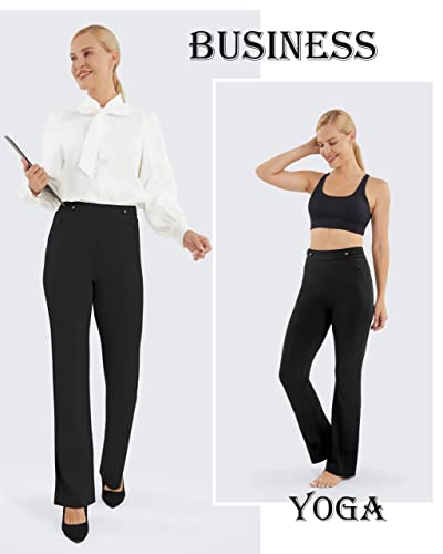 AFITNE Dress Pants for Women Business Casual Stretchy Bootcut Work Office Pants Yoga Dress Slacks High Waisted with Pockets Black-M