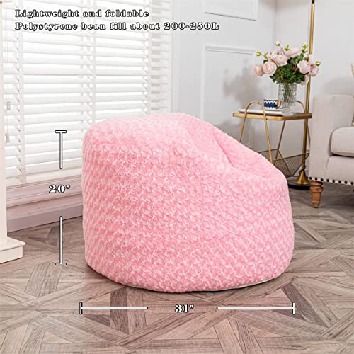 Storage Bean Bag Chair Cover (No Filler) Zipper Bean Bag Chair Cover Living Room Furniture 31x20 Inch Soft Washable Plush Fiber Adult Beanbag Chair Fuzzy Fur Cover No Filling (Pink)