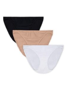vanity fair womens comfort stretch string bikini 3-pack, l, white/beige/black