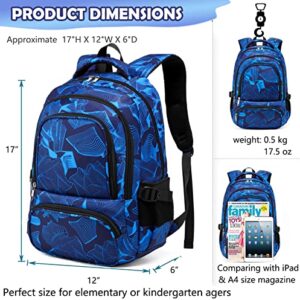 BLUEFAIRY Kids Backpack Boys Elementary School Bags Primary Middle School Book Bags Sturdy for Teens Chlid Lightweight Durable Travel Gifts Mochila para niños 17 Inch (LINE-BLUE)