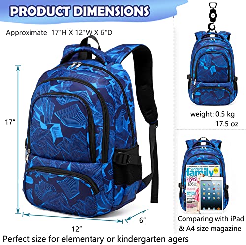 BLUEFAIRY Kids Backpack Boys Elementary School Bags Primary Middle School Book Bags Sturdy for Teens Chlid Lightweight Durable Travel Gifts Mochila para niños 17 Inch (LINE-BLUE)