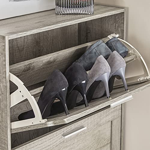 Haotian FSR137-HG, Grey 2 Drawers Shoe Cabinet Shoe Rack Shoe Storage Cupboard Organizer Unit