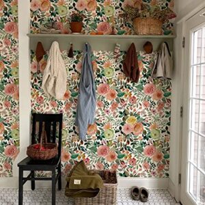 JiffDiff 118.1"x17.7" Wallpaper Peel and Stick, Floral Wallpaper for Bedroom Peel and Stick Wallpaper Boho Kitchen Cabinets Furniture Decorative Renter Friendly Wallpaper