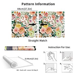 JiffDiff 118.1"x17.7" Wallpaper Peel and Stick, Floral Wallpaper for Bedroom Peel and Stick Wallpaper Boho Kitchen Cabinets Furniture Decorative Renter Friendly Wallpaper