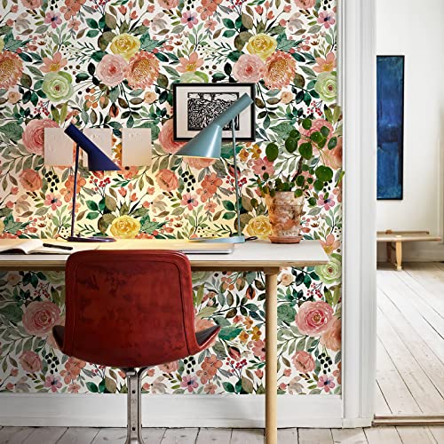 JiffDiff 118.1"x17.7" Wallpaper Peel and Stick, Floral Wallpaper for Bedroom Peel and Stick Wallpaper Boho Kitchen Cabinets Furniture Decorative Renter Friendly Wallpaper