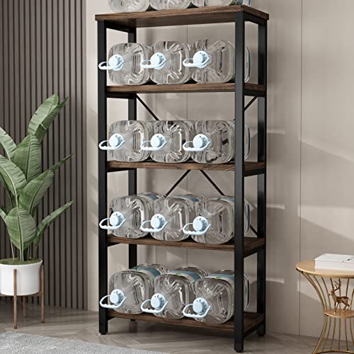 5 Tier Industrial Solid Wood Bookshelf, Open Etagere Bookcase with Metal Frame, Vintage Industrial Style Bookcase/Metal and Wood Bookshelf Furniture (AY01-5tier)