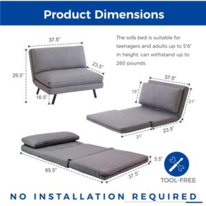 Convertible Sofa Bed in a Box, Modern Multi-Function Floor Couch with Foldable Leg and Adjustable Backrest, Mini Couch Sleeper for Apartment, Dorm, Studio and Office, Grey