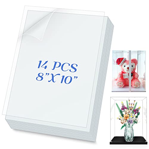 14 PCS 8" x 10" Acrylic/Plexiglass Sheets, Clear Shatterproof Plastic Sheet Panels Flexible with Protective Films for Wedding Signs Picture Frame Glass Replacement Projects Display(0.04" Thick)