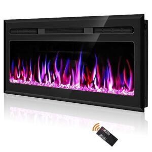 hocookeper 37 inch electric fireplace, wall mounted and recessed fireplace linear fireplace insert with remote control, adjustable flame colors, timer,750w/1500w, black