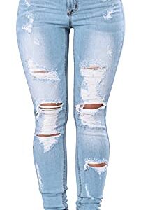 KDF Women's High Waisted Jeans for Women Distressed Ripped Jeans Slim Fit Butt Lifting Skinny Stretch Jeans Denim Pants